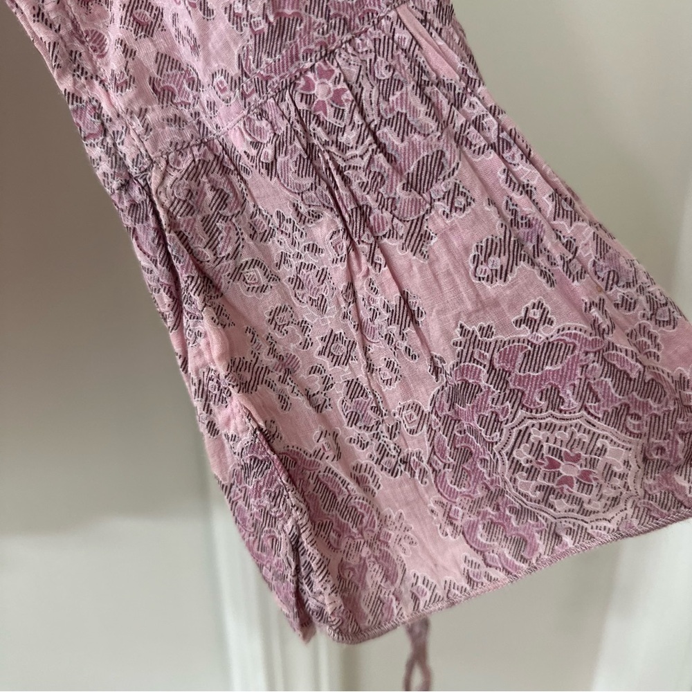 Cino Pink & Purple Floral Button Down Shirt with Tie Sleeves, Size Medium - Picture 3 of 8